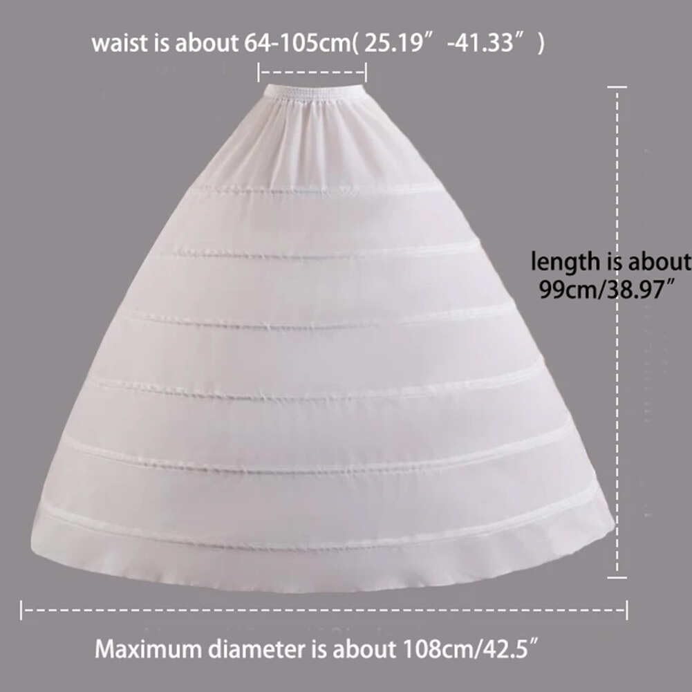 Full A-line 6 Hoop Floor-Length Bridal Dress Gown Slip Petticoat