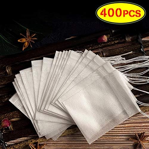 LAOSGE 400pcs Tea Filter Bags, Disposable Paper Tea Bag with Drawstring Safe Strong Penetration Unbleached Paper for Loose Leaf Tea and Coffee（3.54 x 2.75 inch）