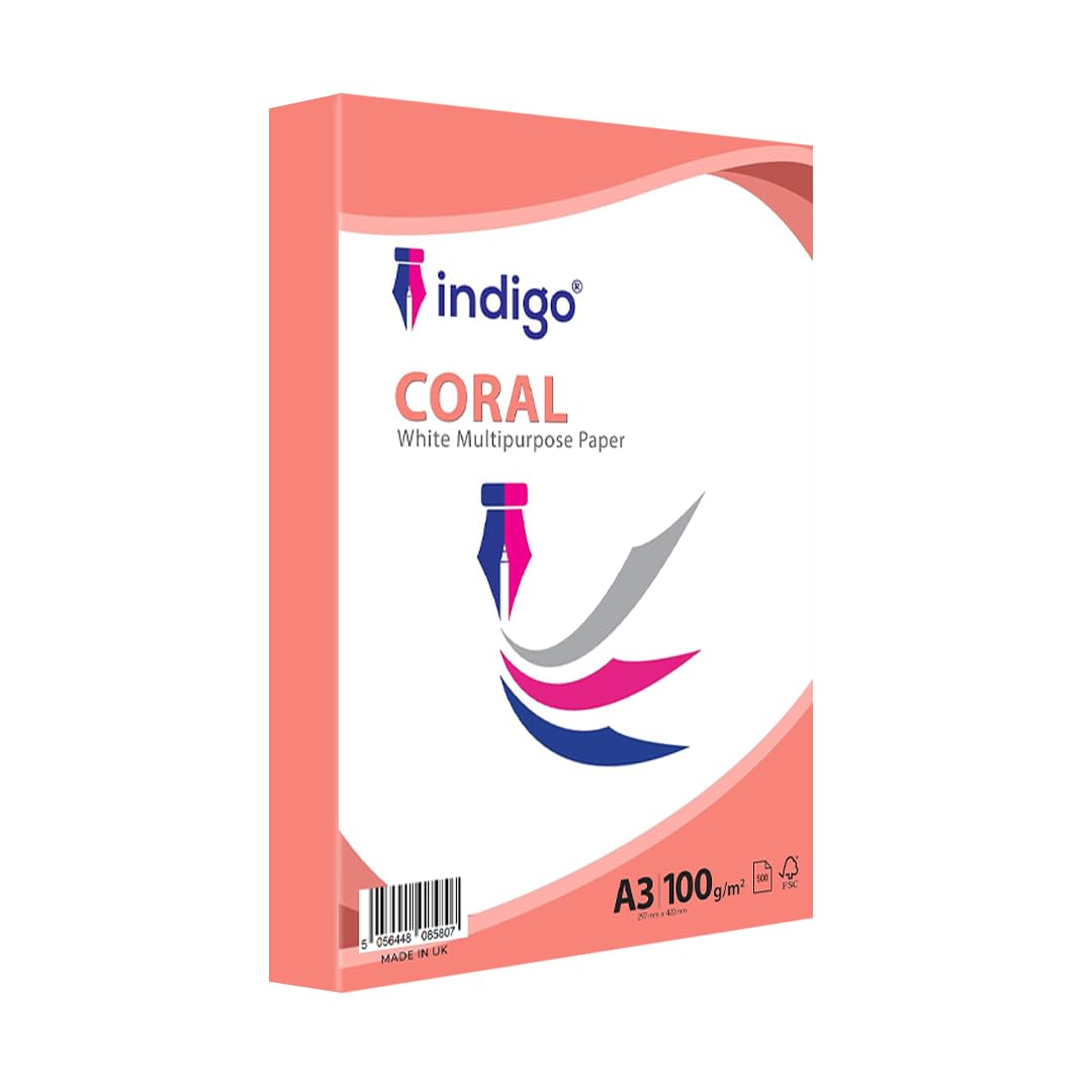Indigo® Coral A3 White 100gsm Copier Paper – 500 Sheets (1 Ream) | Multipurpose Paper for Printing & Copying | Suitable for Inkjet & Laser Printers — image 1