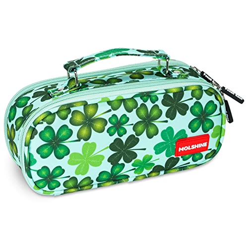 molshine Large Capacity Pencil Case, Printed Pressed Multi-slot Pen Pouch Holder with Double Zipper for Office Women Men Adult (Four Leaf Clover)