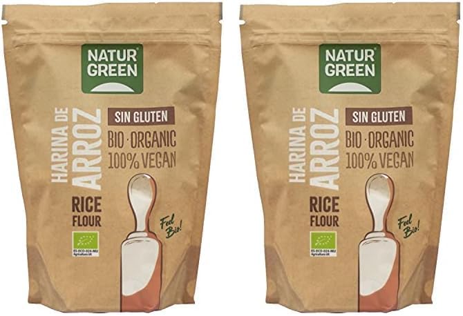 NaturGreen - Farine de riz, riz blanc moulu, écologique, assaisonnement bio, 100% végétalien, sans gluten - 500 g (Lot de 2)