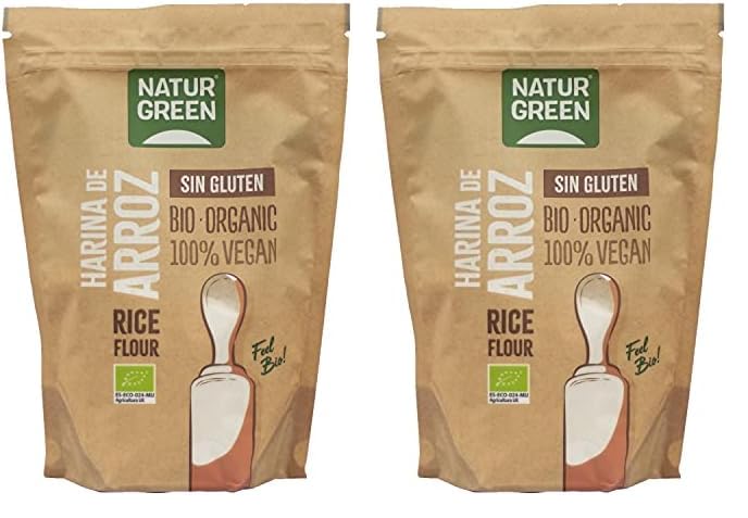 NaturGreen - Farine de riz, riz blanc moulu, écologique, assaisonnement bio, 100% végétalien, sans gluten - 500 g (Lot de 2)