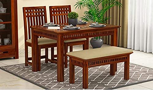 BN Furniture Solid sheesham Wood 4 Seater Dining Room Sets || Wooden Dining Table Set of 4 (2 Chairs and 1 Bench)|| Dining Table Set for Home Living Room Furniture (Antique-D2, 4 Seater)