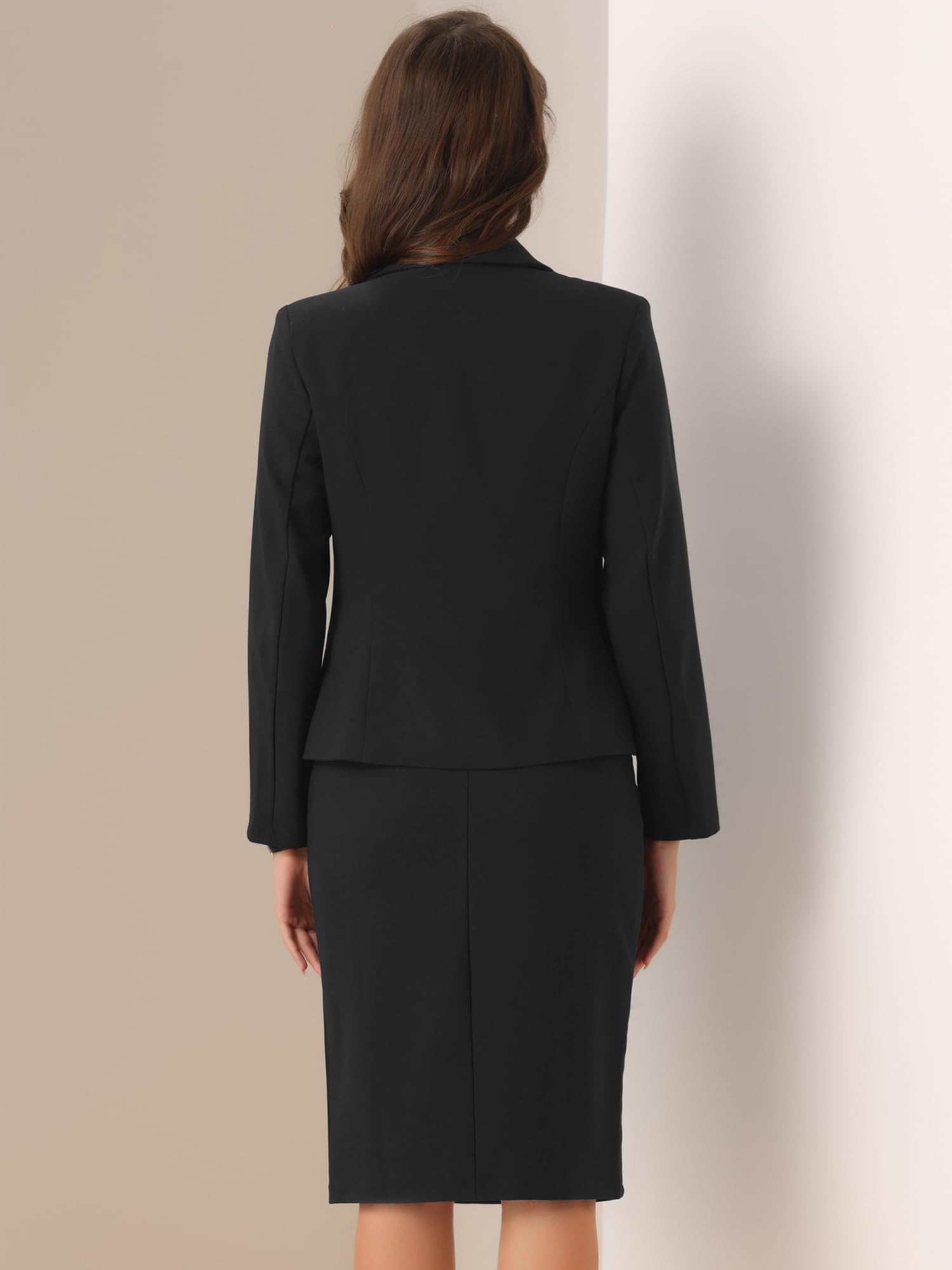 Allegra K Costume d'affaires 2 Pièces Femmes Tenues de Bureau à Manches Longues Uniformes Ensemble Formelle Veste Blazer et Jupe Crayon Tailleurs-Jupes Élégant