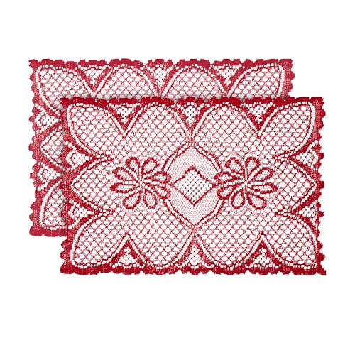 Jayla 2 Pcs Rectangle Lace Placemats for Tables Embroidered Lace Tablemats Vintage Crochet Floral Table Runner Vintage Wedding, Tea Party Decor,12x17 Inch