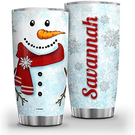 Wassmin Personalized Snowman Christmas Stainless Steel Tumbler With Lid 20oz 30oz Double Wall Vacuum Insulated Tumblers Coffee Travel Mug Xmas Holiday Gifts For Family Kid Custom Name (Snowman)