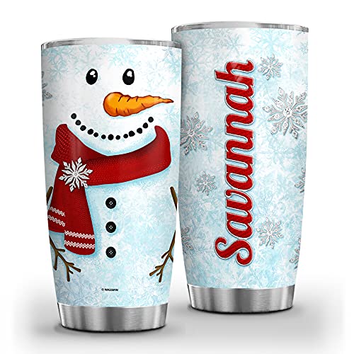 Wassmin Personalized Snowman Christmas Stainless Steel Tumbler With Lid 20Oz 30Oz Double Wall Vacuum Insulated Tumblers Coffee Travel Mug Xmas Holiday Gifts For Family Kid Custom Name (Snowman) #TOP3