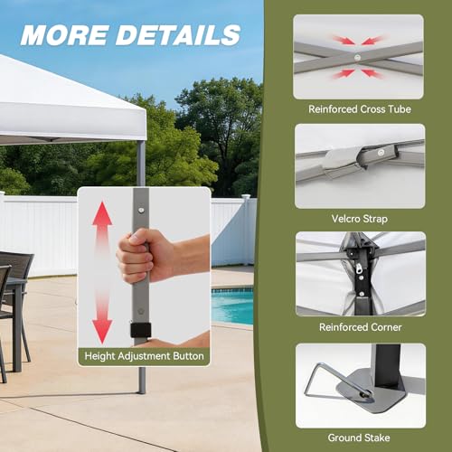 HYPER VENTURE 10x10ft Pop Up Canopy Tent with One Push Setup, White - Image 4