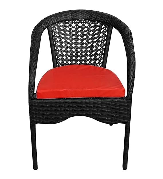 Image of India 4+1 Outdoor Indoor Patio Furniture Set - Rattan Chair Conversation Set for Poolside, Lawn, Balcony, Rooftop, Garden - With Cushions (Black & Red)