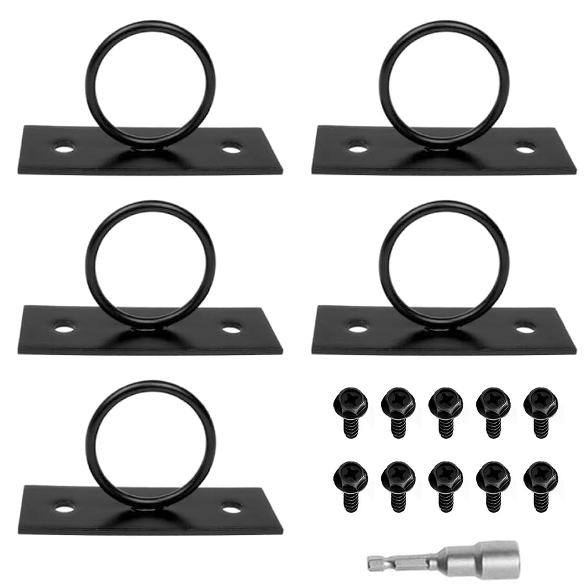 Alide Juego de 5 soportes para cables negros de acero inoxidable con cuerda de yute para pasamanos y escaleras.