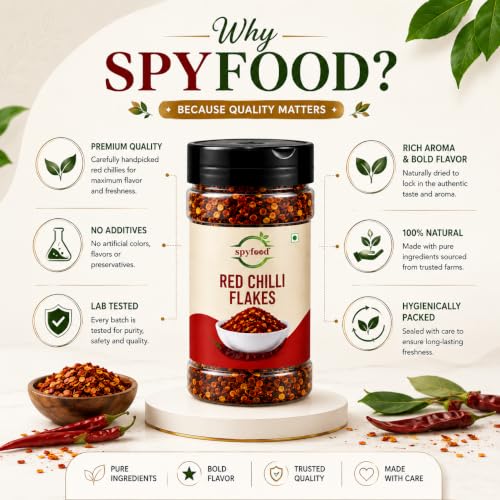Image of SPYFOOD Red Chilli Flakes 70g | Premium Crushed Dried Red Chillies | Natural Spicy Seasoning for Pizza, Pasta, Noodles, Soups, Salads & Indian Cooking | No Artificial Colors