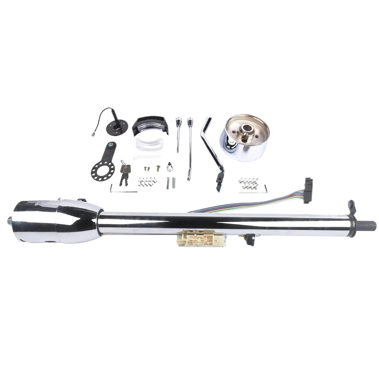 AP01 Chrome 32" Colonne de direction inclinable en acier inoxydable avec clé et adaptateur compatible avec les modèles de véhicules automobiles Compatible avec le numéro de pièce R91004C-32"