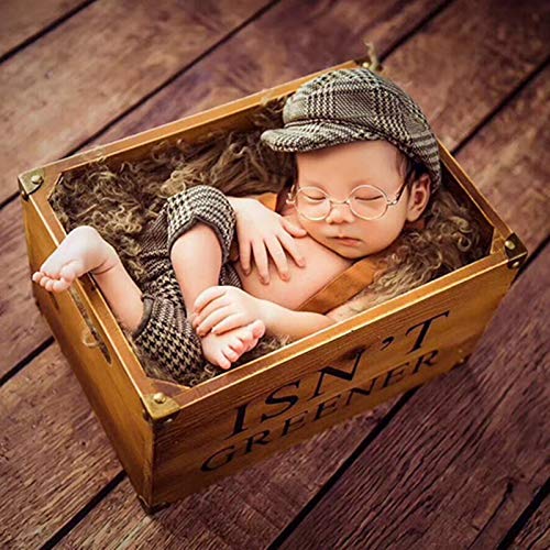 Matissa Cool Baby Newborn Baby Photography Props Checkered Romper & Cap Outfit (Brown)