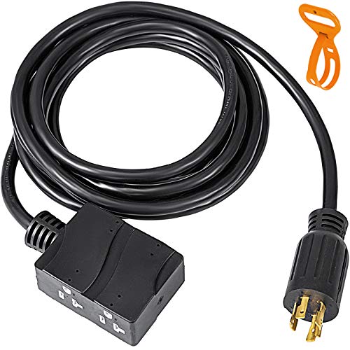 VEVOR Generator Power Cord 25FT 20A Duplex-Style L14-20P to 4N5-20R Generator Extension Cord SJTW 12AWG/4C 60C FT2 4 Prong Flexible Generator Power Cord Assemblies 110V Thermoplastics Jacket
