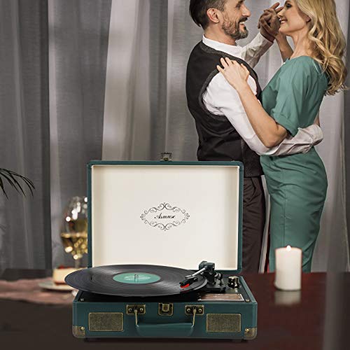 Asmuse Record Player 3-Speed Belt Drive Turntable for Vinyl Bluetooth Record Player with Built-in Stereo Speakers and RCA Output Yellow Wood Finish
