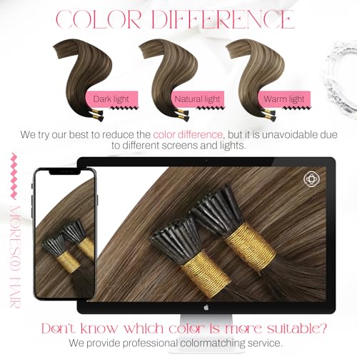 Image of Moresoo I Tip Hair Extensions Human Hair Golden Brown Blonde Ombre 14 Inch | 40g 50 strands, lightweight i tip hair extensions for fine hair, adds targeted fullness for parties and daily styling
