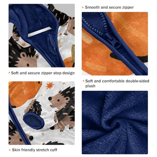 Hedgehogs and Pumpkins on White Toddler Fleece Jacket Girl Boys Hooded Fleece Jacket Coat Warm Outwear Zip-up 3-10T3