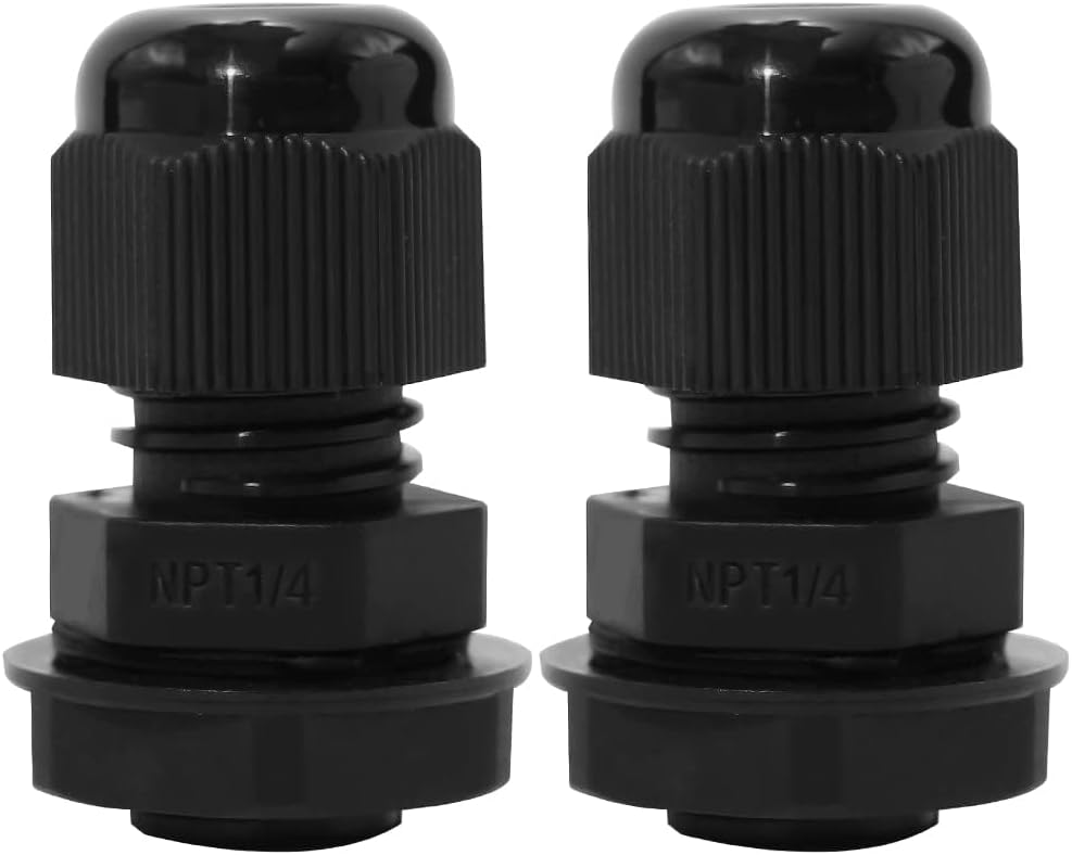 1/4" NPT Cable Glands-Strain Relief Cord Grips, Nylon PA66, IP68 Waterproof,5-Pack (Black)-Perfect for Junction Boxes, Outdoor & Industrial Cable Management