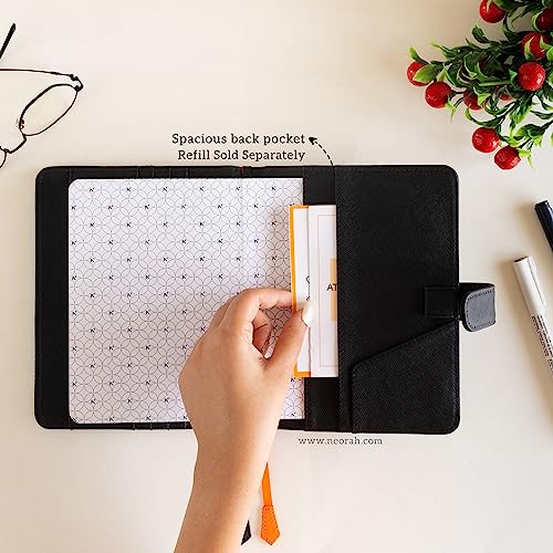 Image of NEORAH - B6 Notebook SLEEVE with SNAP Button - [ SLEEVE ONLY ]|Vegan Leather|Office Diary Holder with Penloop| 2 Front & 1 Back Pocket | 6 Card Slots |2 BookMarks - Fits any B6 Softcover - BLACK