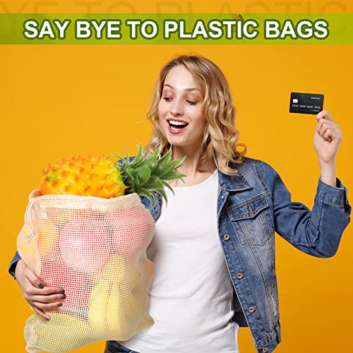 12 Pcs Reusable Produce Bag Various Size Organic Cotton Mesh Produce Double Stitched Bag Washable With Drawstring For Refrigerator Lightweight Vegetable Grocery Fruit Veggie Shopping Onion Storage Bag #TOP6