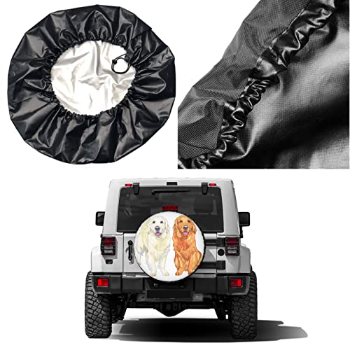 Image of Delerain Two Golden Retriever Spare Tire Covers for Jeep RV Trailer SUV Truck and Many Vehicle, Wheel Covers Sun Protector Waterproof, (14 Inch for Diameter 23 inch-27 inch)