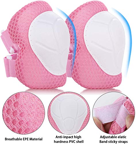 KAMSANG Protective Gear Set with Knee Elbow Pads and Wrist Guards for Bike Skateboarding Roller Blading Scooter Riding Bicycling Roller Skating and More (Pink, Small) - Thumbnail 4