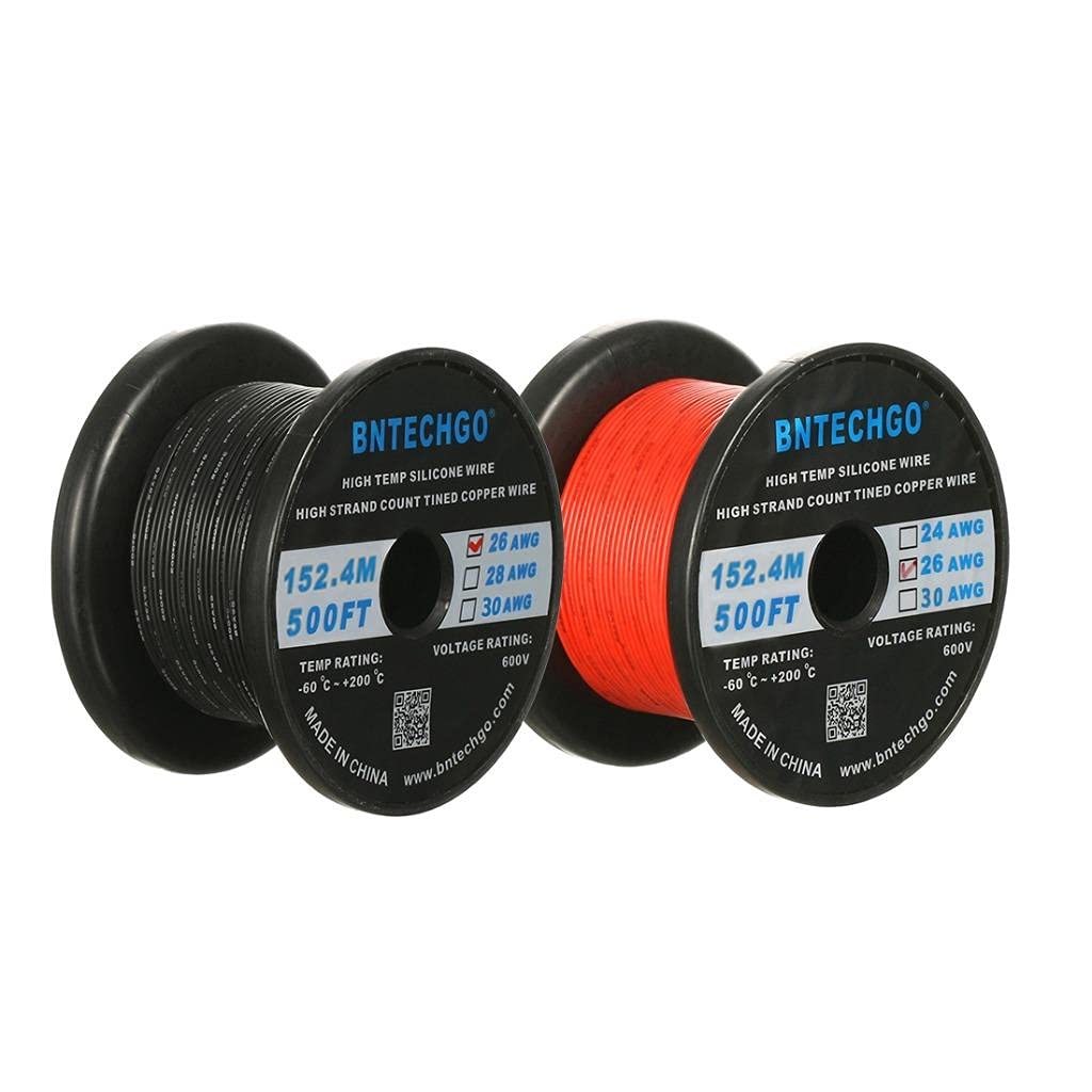 BNTECHGO 26 Gauge Silicone Wire Spool Red and Black Each 500ft Flexible 26 AWG Stranded Copper Wire — image 1