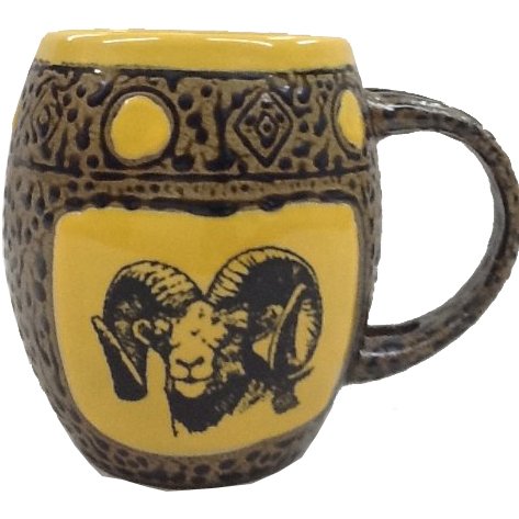 ALWAYS AZUL POTTERY Big Horn Sheep Mug with Spoon in Dark Yellow - Handmade Ceramic Coffee Mug - Stylish and Unique Handcrafted Artistic Drinkware -