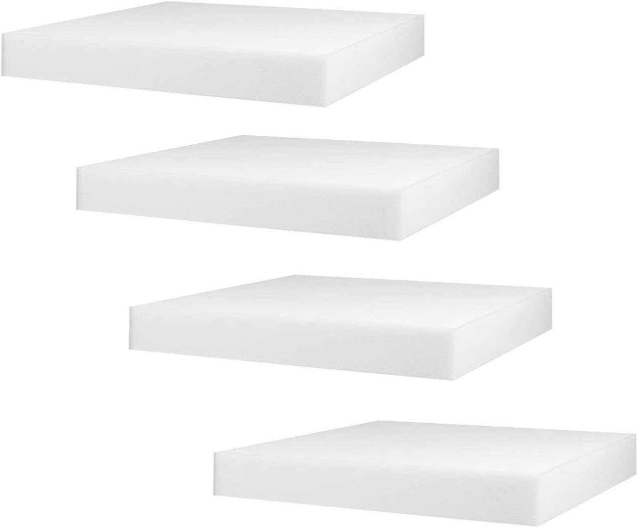 Mybecca 4-Pack White Polyurethane Foam Cushion Inserts; Square 16x16 Foam Tiles for Upholstery Projects, Pillows, & DIY Home Decor for Seat Replacement, Foam Padding, Cushions