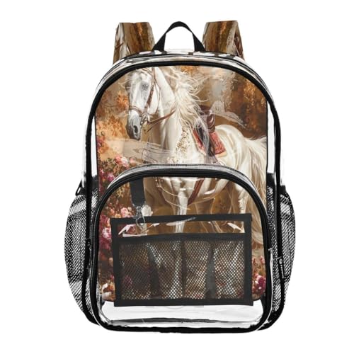 ALAZA Unicorn Horse Blossom Floral Clear Backpack PVC Transparent Bookbag Heavy Duty for Student Boy Girl Kids Adult School Travel Work