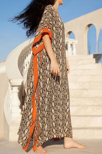 Kaftan bikini cover ups mujer maxi pareo de playa bohemio con escote V de verano 5