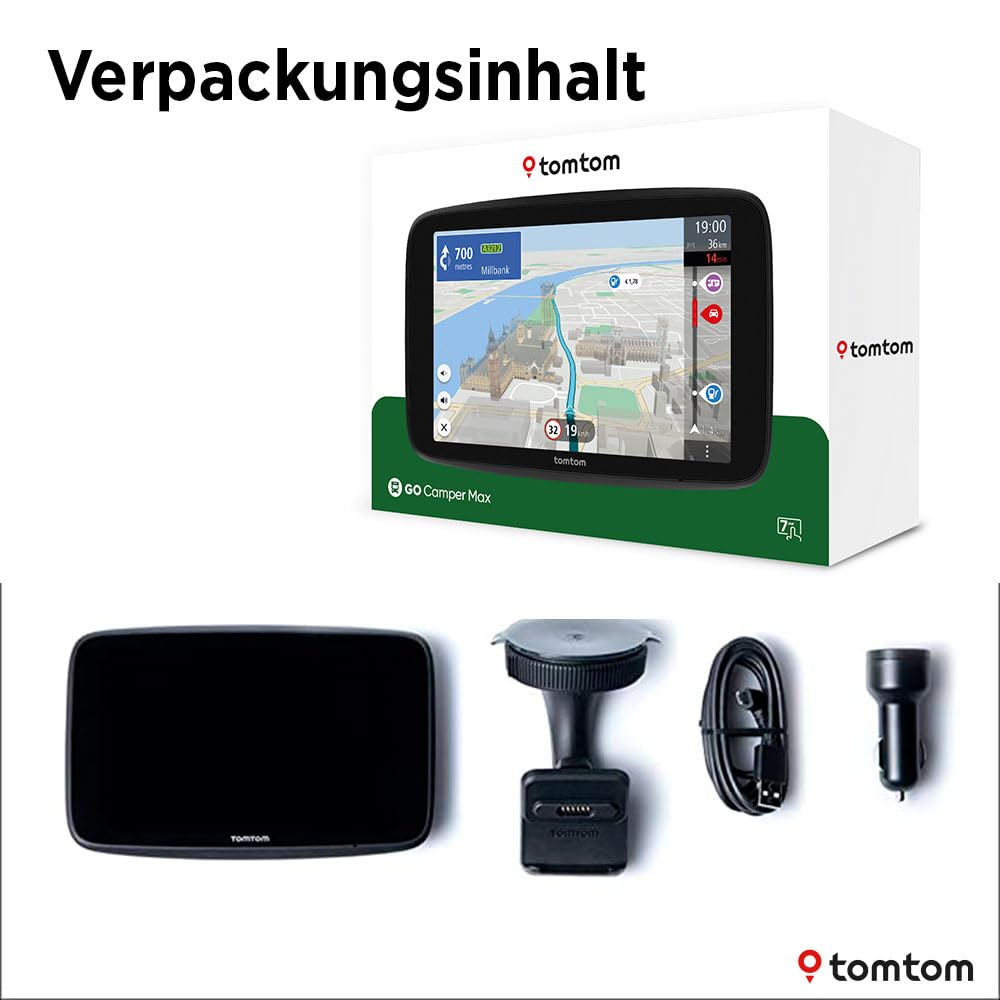TomTom Camper Navi GO Camper Max 2. Generation (7" Display, POI`s für Wohnmobil- und Wohnwagen, Updates via Wi-Fi, TomTom Traffic, Fahrzeugprofile speichern, Weltkarten, Umweltzonen vermeiden)