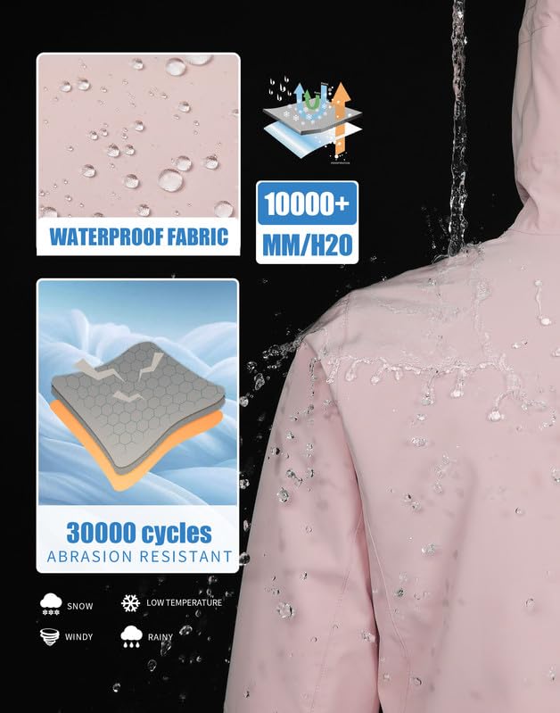 Pioneer Camp Damen Skijacke mit Kapuze Wasserdicht 10000mm H2O Winddichte Schneejacke – Warme Winterjacke mit Abnehmbarer Schneefang und Reißverschluss Kapuze für Ski Snowboard Outdoor(Pink;M)