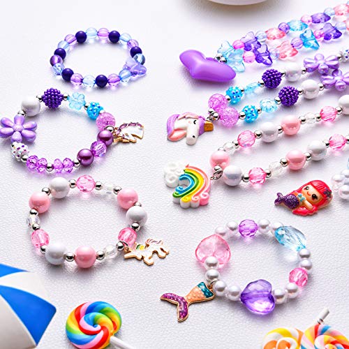 Hicarer 4 Set Mermaid Toddler Jewelry With Colorful Unicorn Valentines Rainbow Toddler Bracelets Toddler Necklace Play Jewelry For Little Girls (Chic Style) #TOP3