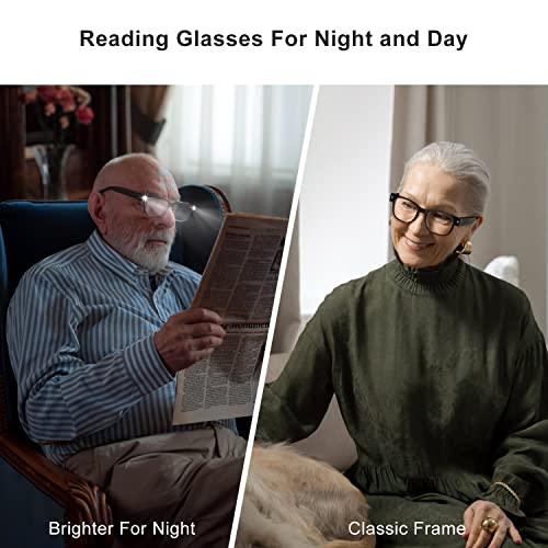Gafas de lectura con luz recargables lectores LED brillantes cuadrados para presbicia 5