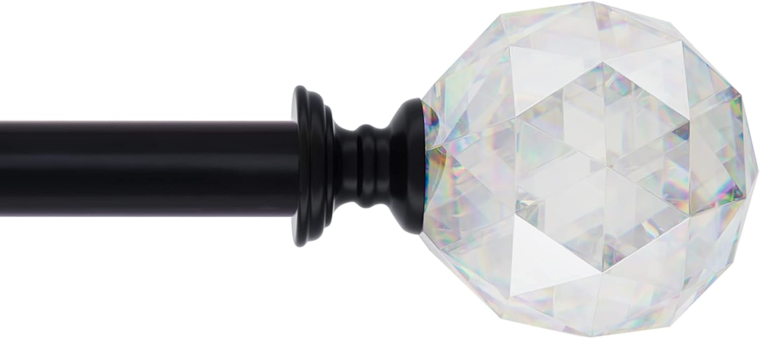 Coquilles 3/4 Inch Diameter Adjustable Curtain Metal Rod with Round Clear Acrylic Ball Finials?86 to 120 Inch Black 86-120"