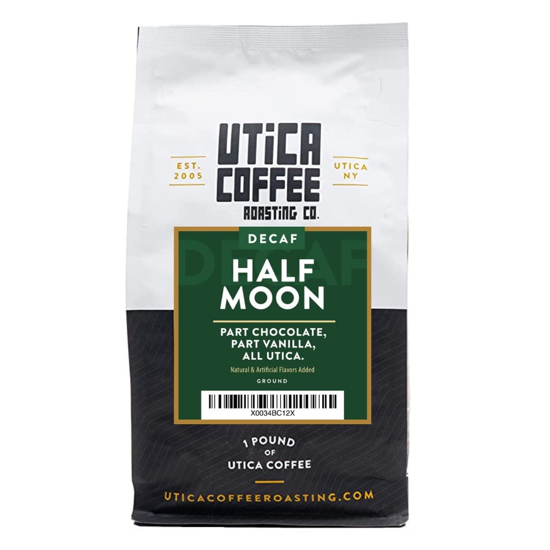 Utica Coffee Roasting Co. Decaf Half Moon | Specialty Flavored Medium Roast Ground Coffee | 16 Oz Reclosable Bag…
