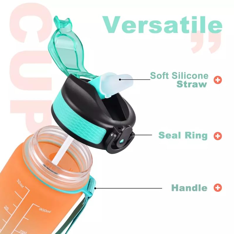 Image of CASPIAN / / / Water Bottles Sipper Bottle For Adults, Kids,Unbreakable Motivational Water Bottle Time Mark Sipper With Straw & Time For Gym Office School Home Water Bottle for Kids - Tiranga