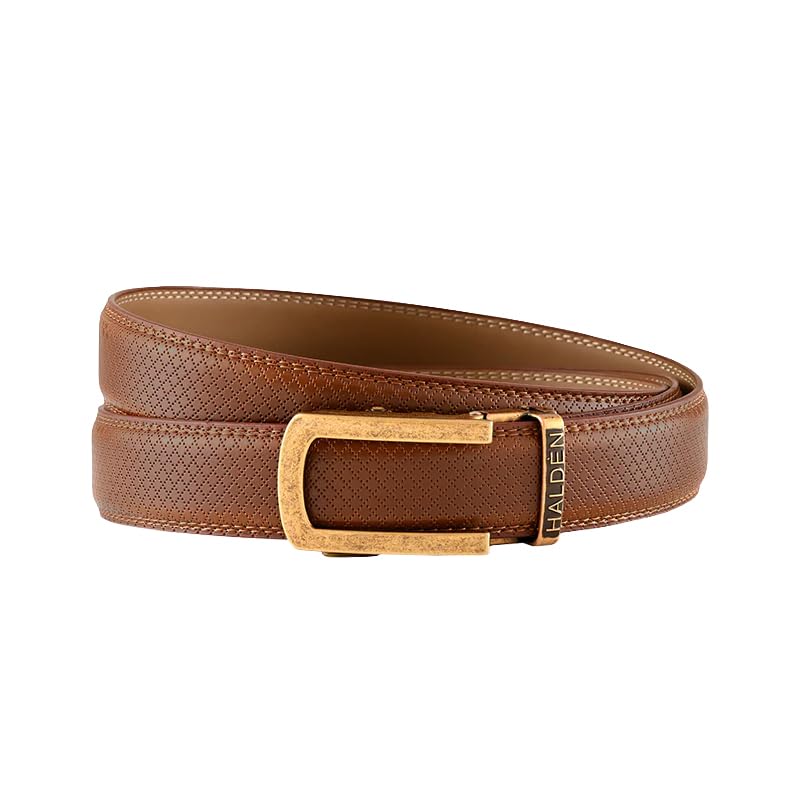 Image of HALDEN THEO Tan Belt For Men Leather Original (Adjustable Fits Up to 44 Inch Waist) Ratchet Strap with Classic Buckle & Magnetic Auto-lock