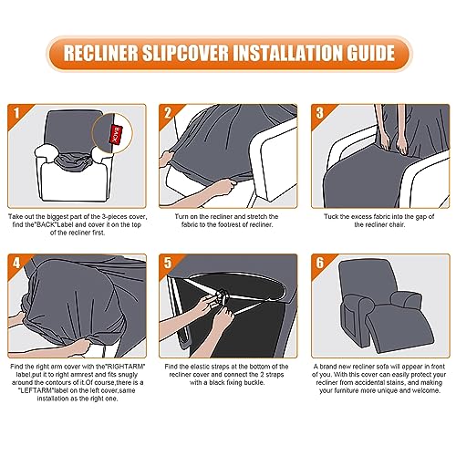 Image of VANSOFY Recliner Chair Covers, 3-Pieces Stretch Recliner Covers for Recliner Chair Soft Reclining Chair Slipcover Furniture Protector for Dogs Cats(Charcoal Gray)