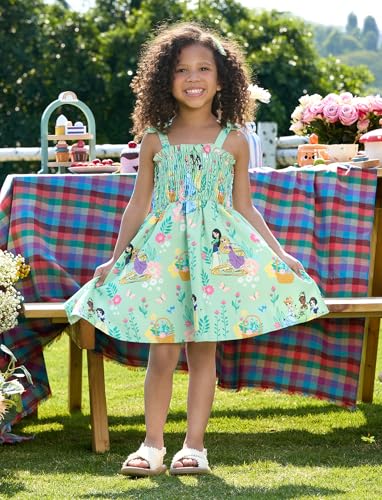 Image of Disney Princess Frozen Elsa Minnie Stitch Toddler Girl Dress Bow Tie Straps Smocked Summer Outfit Birthday Party Clothes 2-9Y