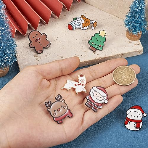 Image of 7Pcs Christmas Brooch Pins Enamel Xmas Tree Gingerbread Man Deer Cartoon Element Pin Jewelry Lapel Badges for Clothing Backpacks Hats DIY Christmas Decoration Accessories Gift