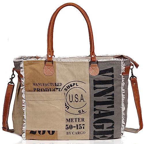 Bolso Tote de Lona para Mujer con Asas de Cuero y Correa miniatura 3