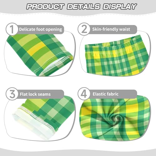 Green Yellow Checked Pattern Girls Leggings Soft Stretch Workout Yoga Dance Pants for Kids Casual Tights3
