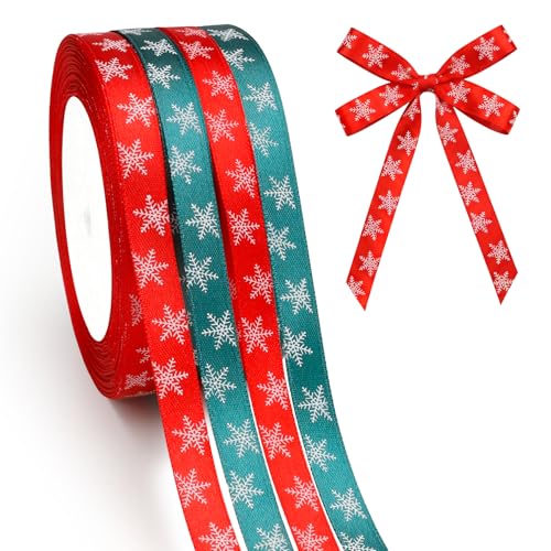 Christmas Ribbon Green Red Ribbons 100 Yards Christmas Wrapping Ribbon 4 Rolls 10 mm Grosgrain Xmas Ribbons for Gift Wrapping Xmas Tree Hair Crafts DIY Bow Holiday Decorative