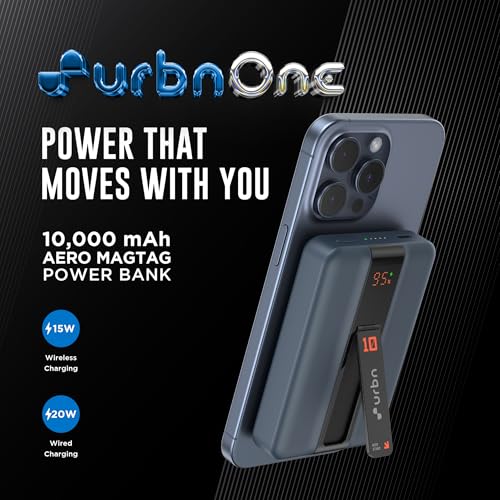 Image of URBN One Premium MagSafe Power Bank 10000mAh | 15W Fast Magnetic Wireless Charging | Built-in Detachable Type C Cable | Dual Port with Pass Through Charging (Midnight Blue)