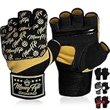 Quick Gel Boxing Wraps Under Boxing Gloves - Kickboxing MMA Muay Thai - Fist, Knuckle, Wrist Wrap Protection Inner Glove Hand Wraps - Men Women Kids - MoneyFyte (Black/Gold, S/M)