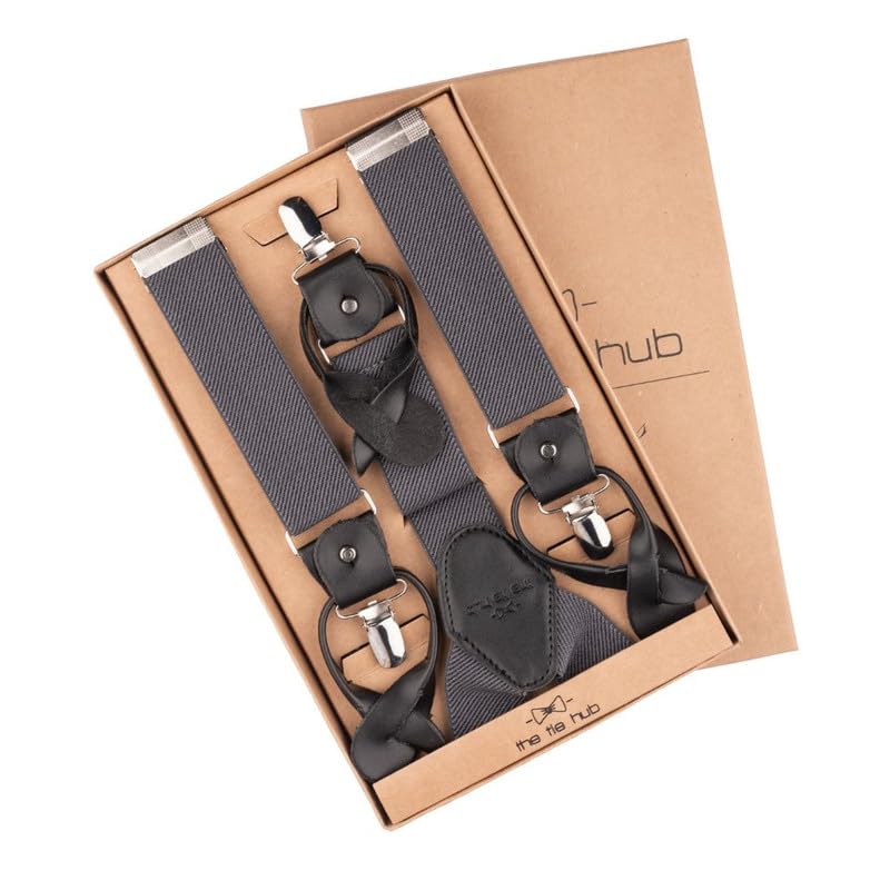 Image of The Tie Hub Button Suspenders for Men | Gentry Button-On Y-Back Elastic Braces | Adjustable 1.25 Inch | Formal Wedding