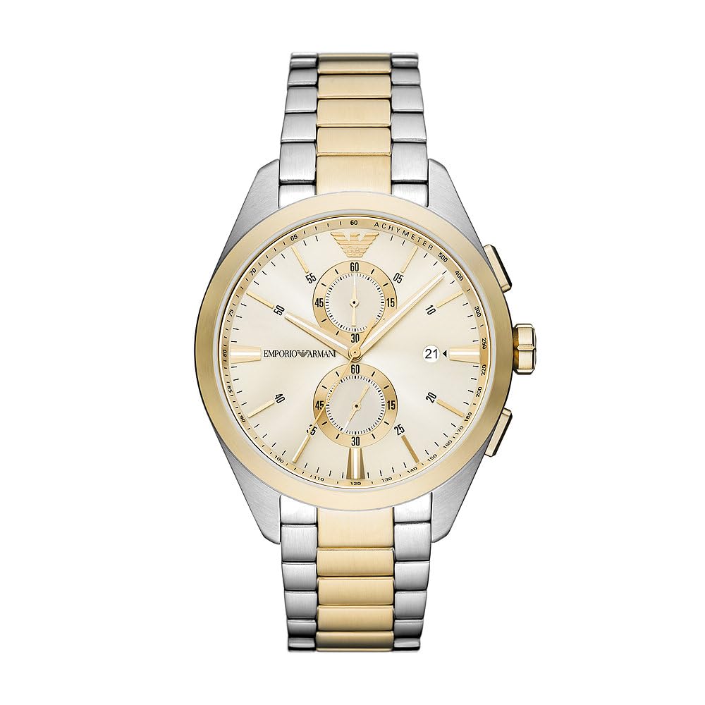 Emporio Armani Watch for Men, Quartz 2 sub dial Chronograph Movement and 43mm Case Size with Stainless Steel Strap