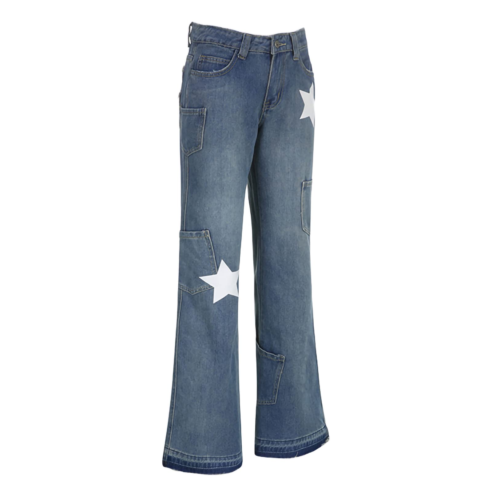 Damen Y2K Low Rise Straight Wide Leg Hose Ästhetische Baggy Pants Grunge Denim Schlaghose Harajuku Flare Jeans